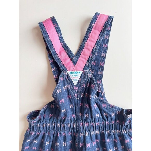 Vintage Girls' OSHKOSH B'GOSH Pink Bow Embroidered Blue Denim Overalls, Size 6 - Picture 9 of 15